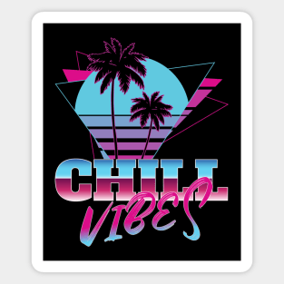 Chill vibes triangle tropical sunset 80s neon nostalgic design Magnet